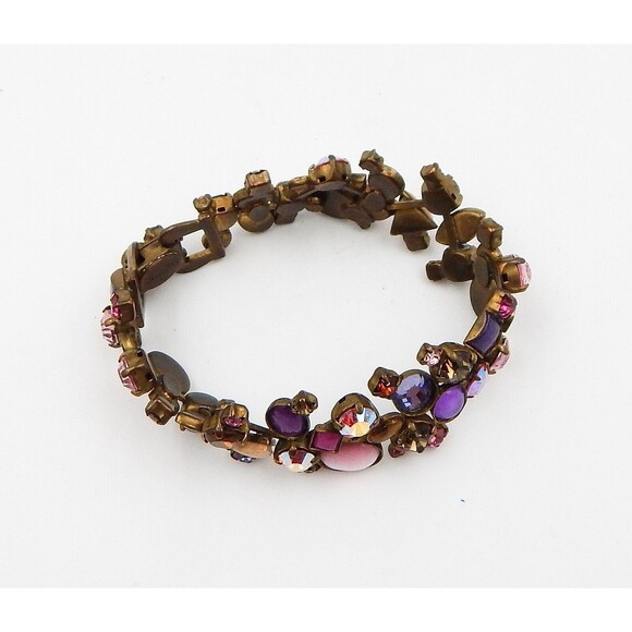 Sorrelli Multi Crystal Pink Shades Colored Stones Bracelet Antiqued Brass Tone - Picture 9 of 11